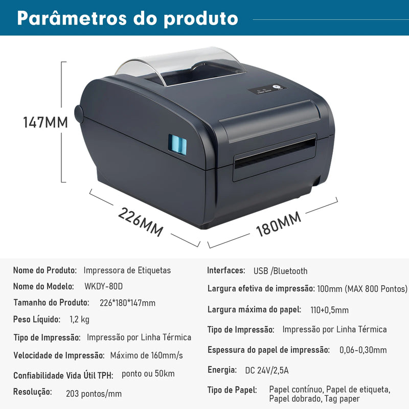 Impressora Portátil Térmica Bluetooth